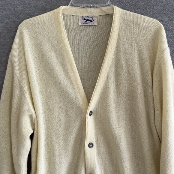 JC Penney The Fox Sweater Grandpa Cardigan Mens L Butter Yellow Vintage 60s 70s - Picture 2 of 9